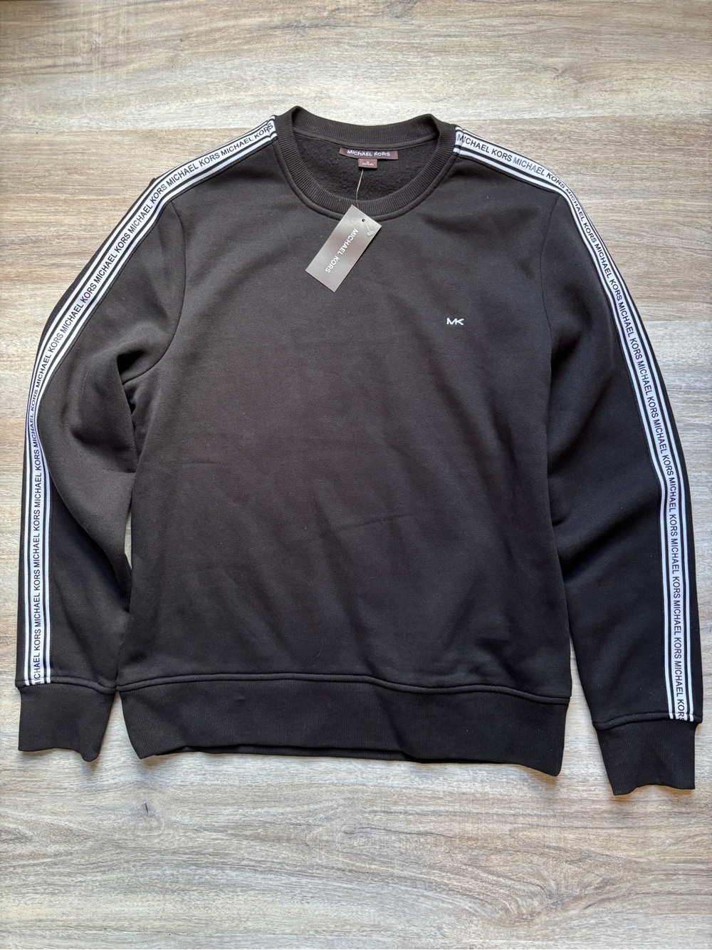 Michael Kors Medium Black Crewneck Sweatshirt with White Branded Sleeve Tape